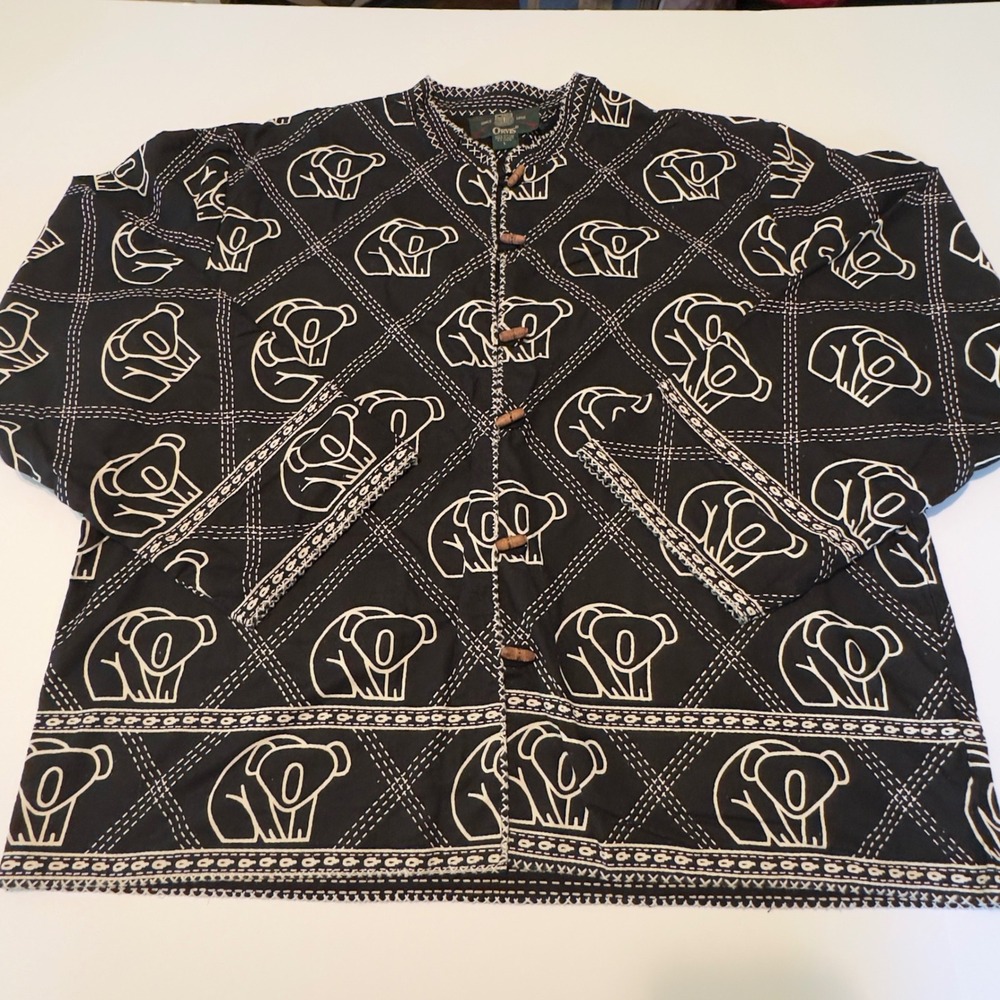 Orvis Reversible Koala Jacket Black White Quilted Cotton Vintage Large Toggle
